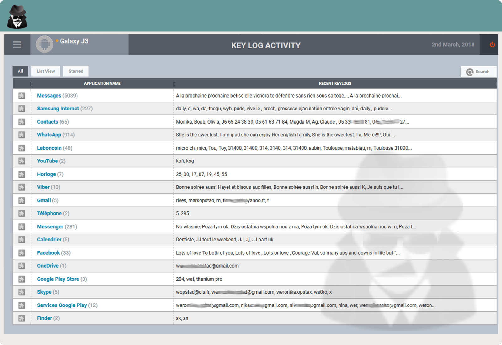 Capture d'écran de GsmSpy Keylogger