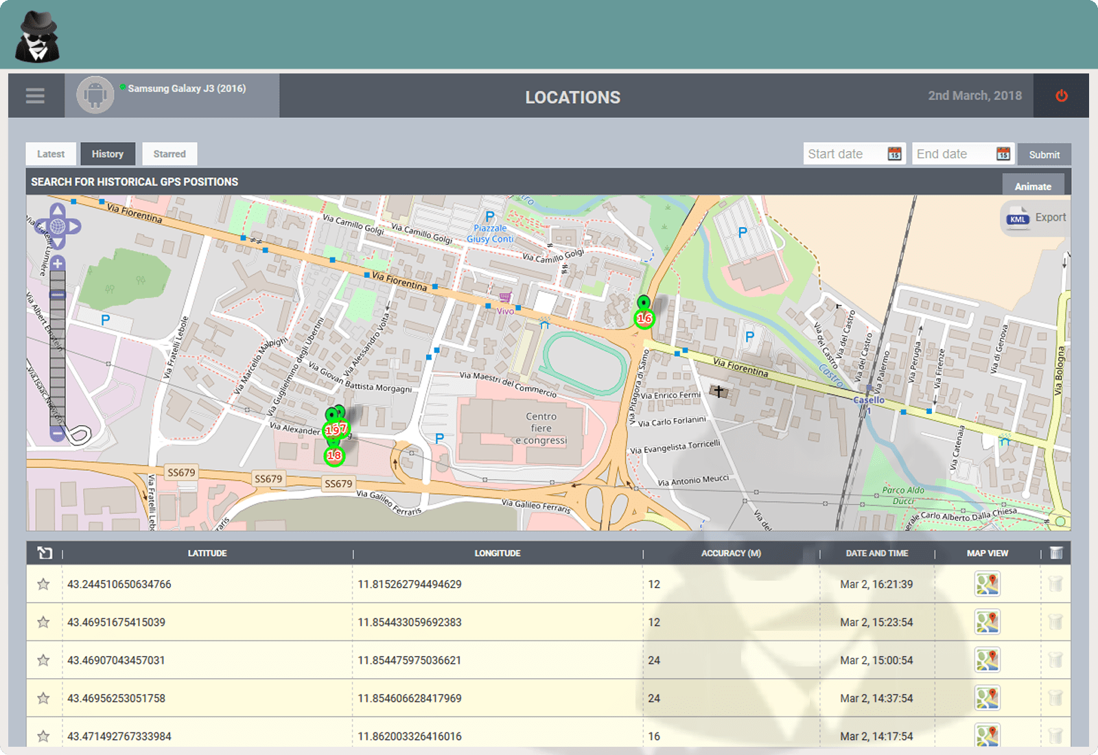 Capture d'écran de GsmSpy Geolocalisation