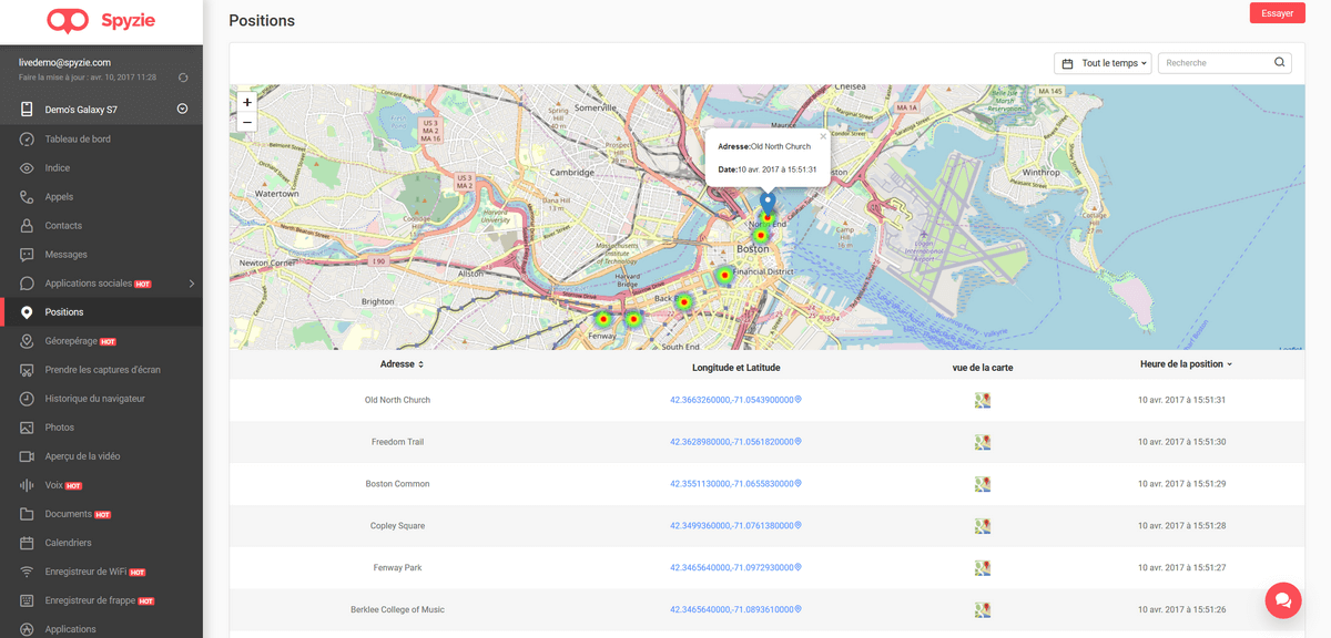 Capture d'écran de Spyzie Geolocalisation