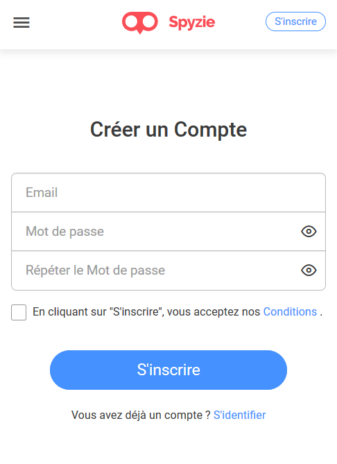 Capture d'écran de Spyzie Inscription